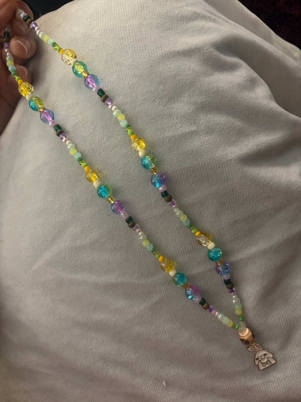 Handmade Multicolor Beaded Necklace with Bunny Charm